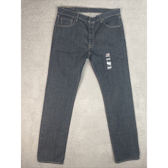 Levis 501 Jeans Original Fit Rigid Mens 36x36 Blue Dark Wash Button Fly NWT - Picture 1 of 9